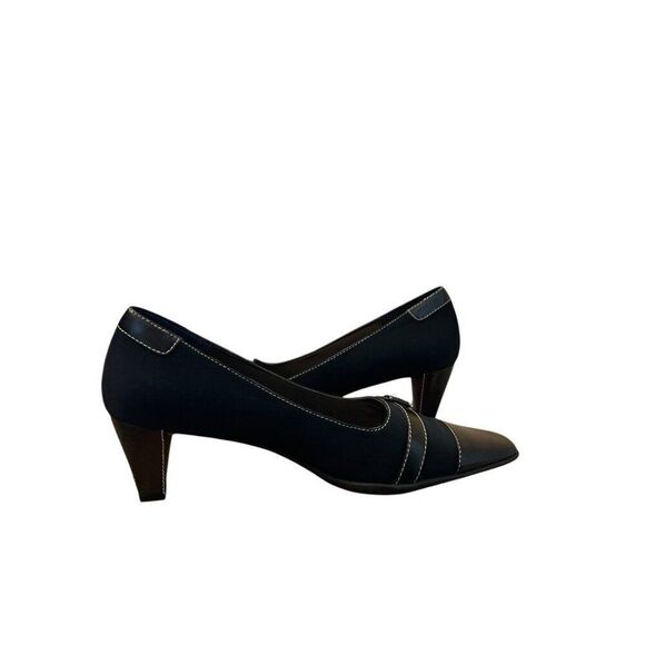 AK ANNE KLEIN iflex 9 M Black Fabric Heels Pumps Buckle Slip On Square Toe - Picture 5 of 9